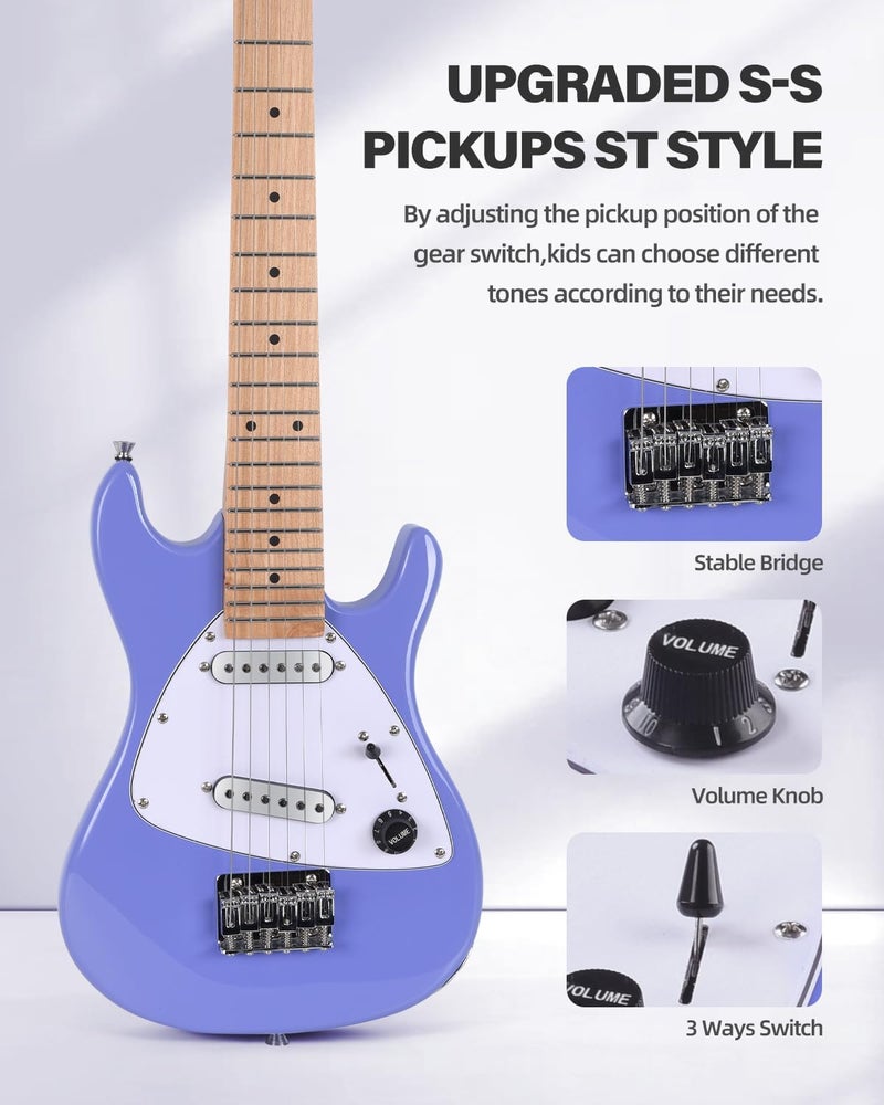 Winzz 30 Inch Kids Electric Guitar Beginner Kit, Junior 1/4 Size Mini Electric Guitar for Children Complete Stater Set with Amp, Gloosy Purple Colour - Image 2
